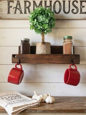 Wooden Spice Rack with Hooks
